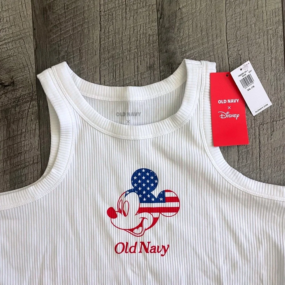 Old Navy Disney Mickey Mouse American Flag Ribbed Tank Top White Kids XXL 18 NWT